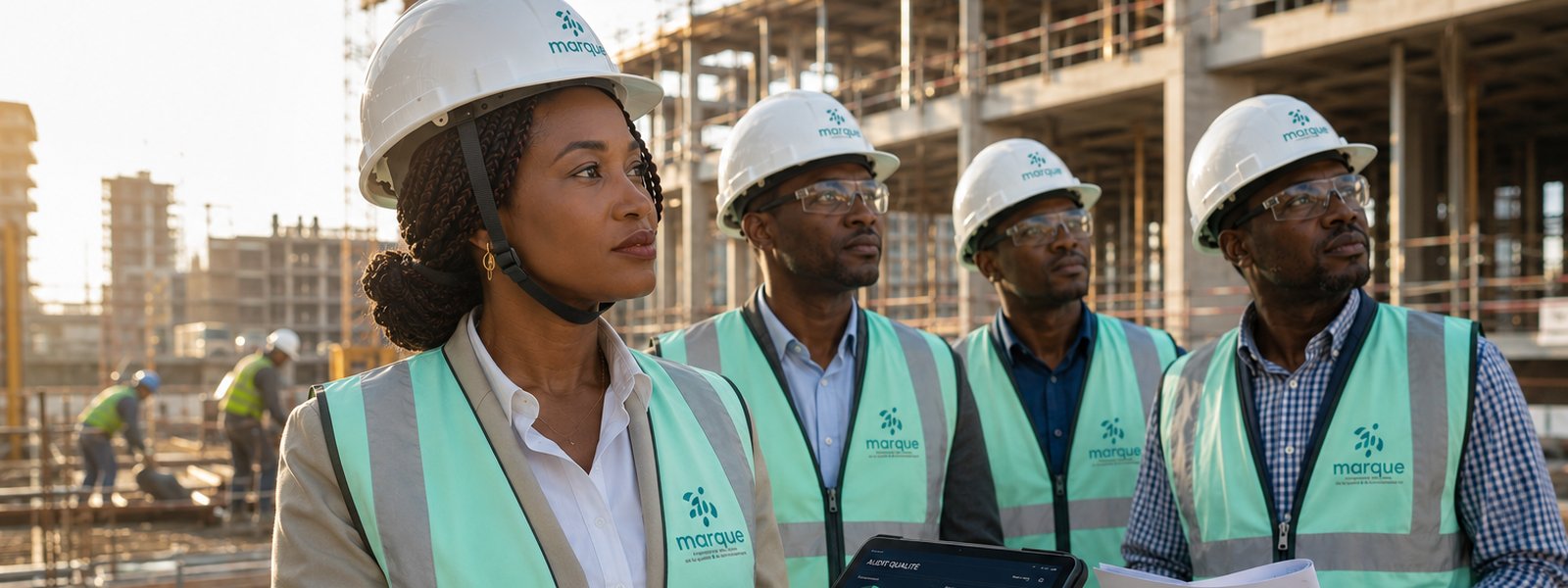 Ingénieure et équipe QHSE MARQUE sur un chantier